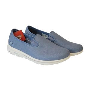 Sketchers GOwalk Adorn Blue Glitter Canvas Slip-on Shoe Size 11 Extra Wide